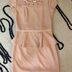 Professional, pink, above knee-length peplum dress